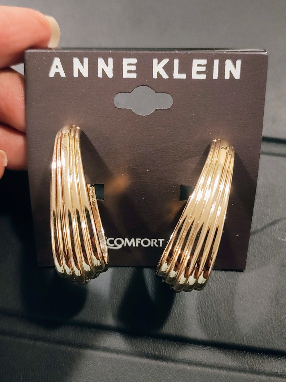 Anne Klein Gold Ribbed Hoop Earrings - Picture 7 of 8